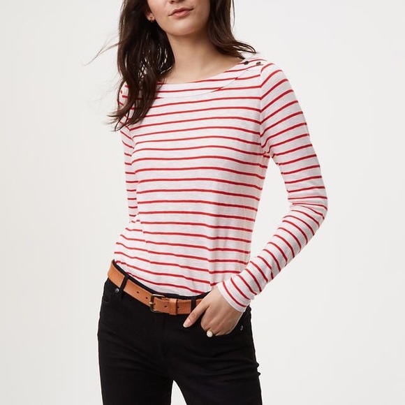 LOFT Tops - Loft NWT striped shoulder button tee size M